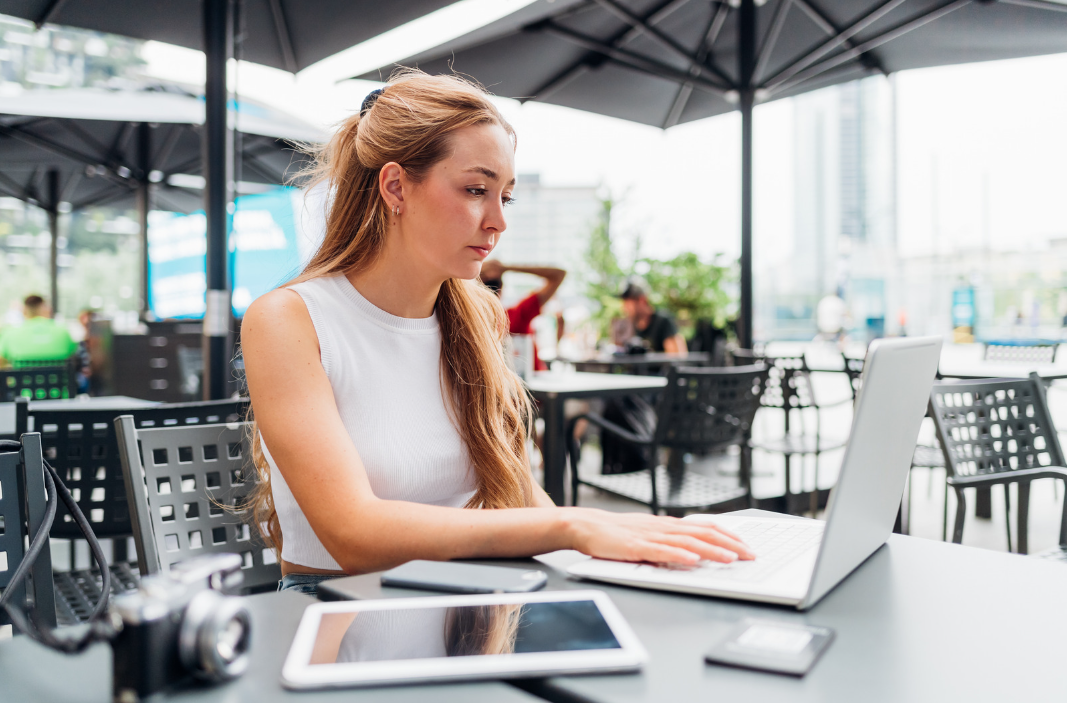Woman working remotely in tech