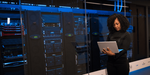 Women in cybersecurity working on tech security solutions