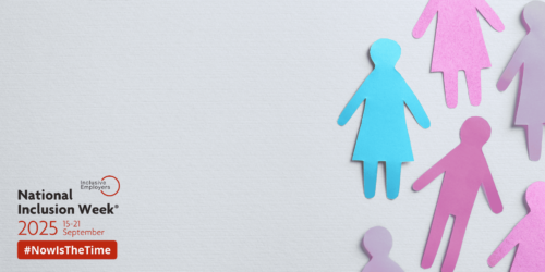 National Inclusion Week 2025 graphic with paper cut-out figures symbolising diversity and inclusion, and the campaign theme #NowIsTheTime.
